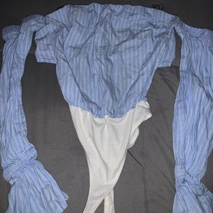 Fashion nova blue striped bodysuit (xs)